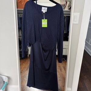 Sam Edelman Navy Long Sleeve Slip Dress